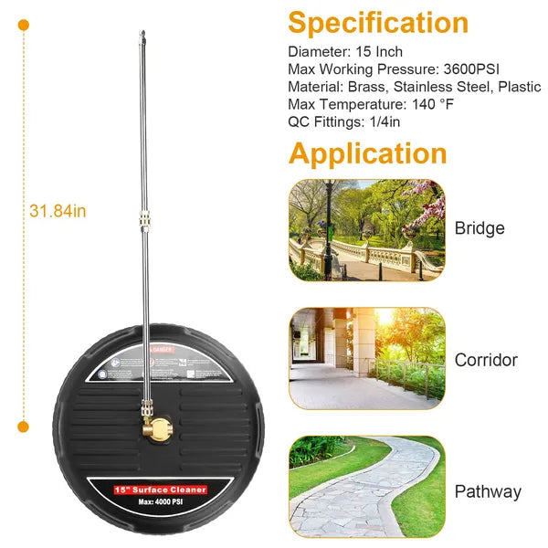 15-Inch Power Washer Surface Cleaner – 4000 PSI High-Pressure